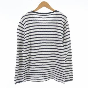 BURBERRY BLACK LABEL ニット カットソー Vネック プルオーバー ボーダー ワンポイント コットン 2 M 白 ホワイト 紺 ネイビー