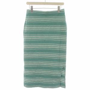 Patagonia スカート ロング タイト ボーダー柄 コットン 裾スリット S 緑 グリーン 白 ホワイト