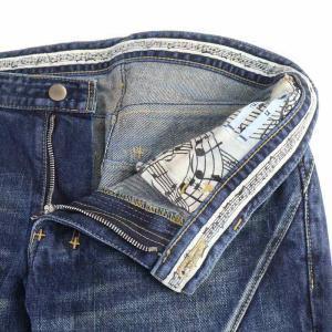 NUMBER (N)INE ハートパッチ デニムパンツ ジーンズ スリム ジップフライ カットオフ フリンジ USED加工 ダメージ加工 2 M インディゴ