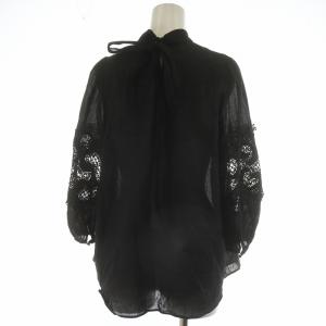 ANAYI シャツ ブラウス 長袖 レース コットン 麻混 リネン混 38 M 黒 ブラック