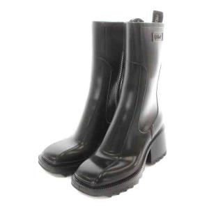 Chloe BETTY レインブーツ チャンキーヒール シャークソール サイドジップ 38 ブラック