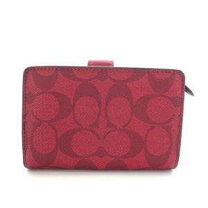 COACH シグネチャー 二つ折り財布 PVC 総柄 赤 レッド 23553