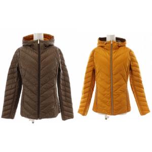 リバーシブル ダウンジャケット ナイロン フード ロゴ XS アウター 茶 ブラウン オレンジ