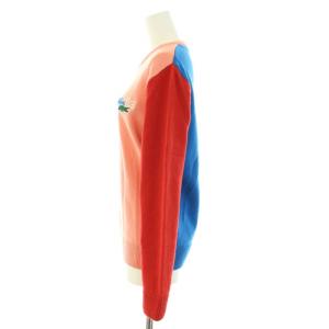 LACOSTE ホリデーコレクターエシカルウールニットセーター クルーネック 長袖 ロゴワッペン ハイゲージ ウール 34 S ピンク 赤