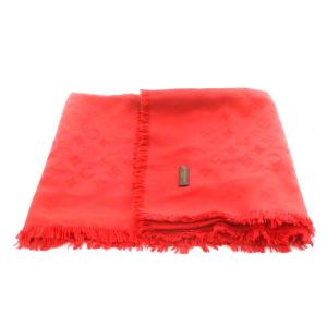 LOUIS VUITTON モノグラム ストール ショール フリンジ シルク 140 レッド