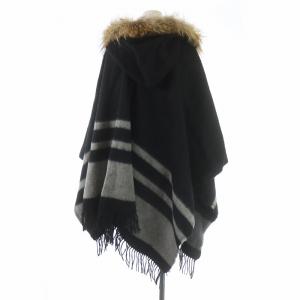 Diagram GRACE CONTINENTAL シャギーボーダーストール ポンチョ フード フリンジ チャイニーズラクーンファー ウール F 黒 ブラック グレー ベージュ