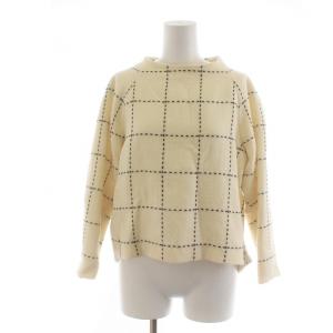 Diagram GRACE CONTINENTAL カットソー 長袖 ボートネック チェック柄 ステッチ バックファスナー 36 S アイボリー