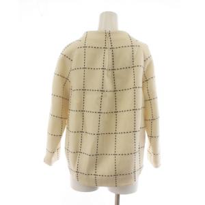 Diagram GRACE CONTINENTAL カットソー 長袖 ボートネック チェック柄 ステッチ バックファスナー 36 S アイボリー