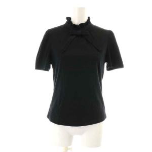 23年製 カットソー 半袖 フリルネック リボン 38 M 黒 ブラック