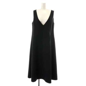 23年製 ジャンパースカート ワンピース ノースリーブ ロング マキシ フレア Vネック 38 M 黒 ブラック