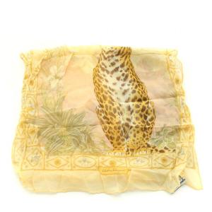 Salvatore Ferragamo スカーフ ストール シアー シースルー 総柄 ロゴ シルク100％ 黄色 イエロー