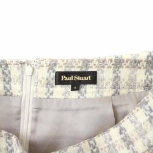 Paul Stuart タイトスカート ひざ丈 チェック ウール 8 M グレー アイボリー