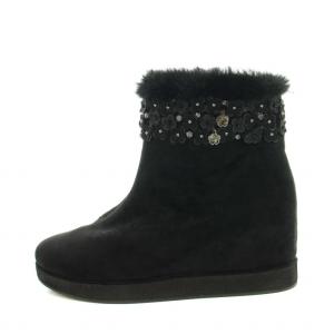 ANTEPRIMA ショートブーツ スエード フラワーモチーフ 23.5cm 黒 ブラック 2263