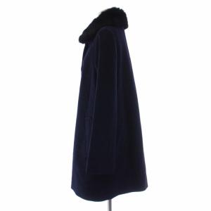 Harrods ステンカラーコート アウター ミドル丈 アンゴラ ラビットファー 3 L 紺 ネイビー