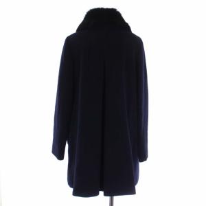 Harrods ステンカラーコート アウター ミドル丈 アンゴラ ラビットファー 3 L 紺 ネイビー