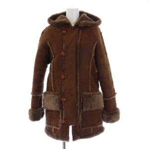 ムートンジャケット アウター ショート丈 フード 36 S 茶 ブラウン
