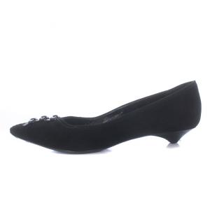 LOUIS VUITTON ポインテッドトゥ パンプス スエード ローヒール リボン 34 21.5cm 黒 ブラック