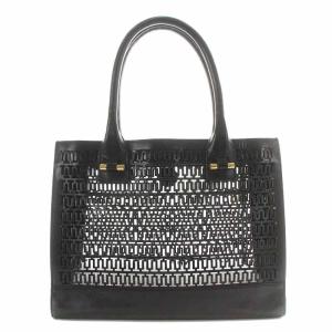 TORY BURCH トートバッグ ハンドバッグ レザー パンチング ロゴ ポーチ付き 黒 ブラック