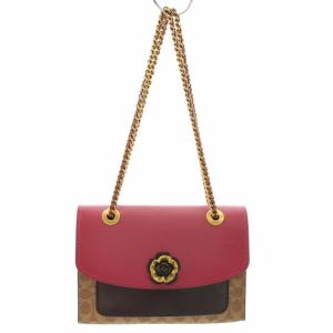 パカーカラーブロックシグネチャー ハンドバッグ ショルダーバッグ チェーンバッグ 2way レザー ベージュ ピンク 茶 ブラウン