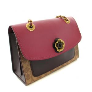 COACH パカーカラーブロックシグネチャー ハンドバッグ ショルダーバッグ チェーンバッグ 2way レザー ベージュ ピンク 茶 ブラウン