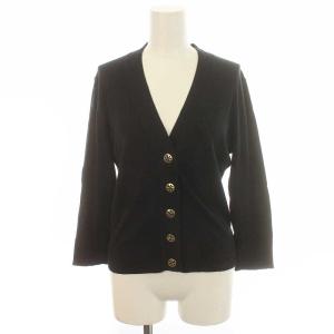 カーディガン Vネック 前開き 七分袖 S 黒 ブラック