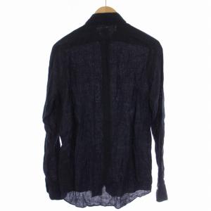 Finamore カッタウェイシャツ 長袖 リネン イタリア製 M 紺 ネイビー