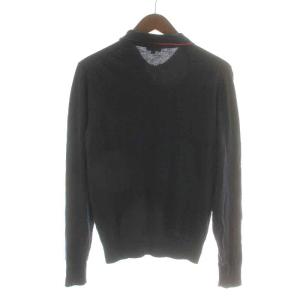 ISAIA ニット セーター ポロシャツ ハーフジップ 長袖 ボーダー ウール M 紺 ネイビー 赤 レッド