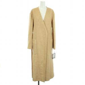 ESTNATION 20SS ノーカラーウエストベルト スプリングコート リネン混 春アウター ロング 38 M ベージュ 01-109-01-024523