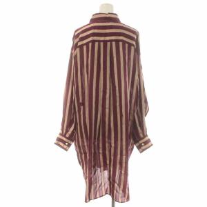 ISABEL MARANT ETOILE 22AW シャツワンピース ひざ丈 リネン混 シルク混 ストライプ 長袖 34 XS ボルドー