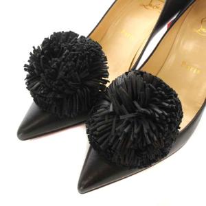Christian Louboutin パンプス レザー ポインテッドトゥ ハイヒール ピンヒール ポンポン 36 23.0cm 黒 ブラック