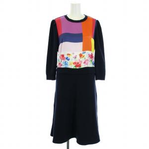 Chesty 18SS ワンピース ニット 長袖 ひざ丈 花柄 総柄 2WAY 1 S 紺 ネイビー マルチカラー 11S522.