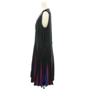 MARC JACOBS ワンピース ひざ丈 ノースリーブ プリーツ ボウタイ 絹 シルク タグ付き 4 XS 黒 ブラック 青 ブルー 赤 レッド