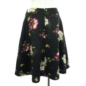 M'S GRACY スカート 花柄 ひざ丈 フレア 38 M 黒 ブラック TD-117504