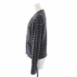 LEONARD FASHION ノーカラージャケット ツイード アウター ラメ 38 M 紺 ネイビー マルチカラー