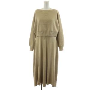 21SS セットアップ 上下 リブフレアsetワンピース ノースリーブ ミモレ ロング ニット 長袖 36 S ベージュ
