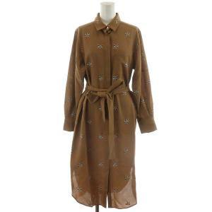 20AW リボンモチーフシャツワンピース ミモレ ロング 長袖 36 S 茶 ブラウン 31100