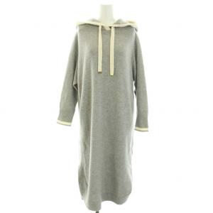 21AW フードニットワンピース ロング 長袖 ウール 36 S グレー 白 ホワイト