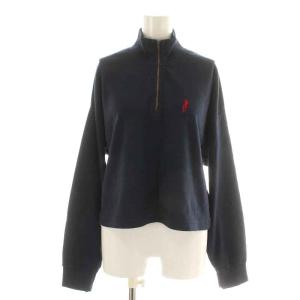 22AW HYS TIMES刺繍ハーフジッププルオーバー スウェット トレーナー 長袖 ショート丈 ハイネック ロゴ刺繍 F