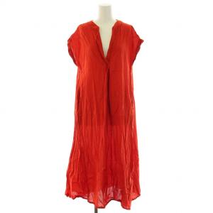 フレアワンピース ミモレ ロング スキッパー フレンチスリーブ F オレンジ