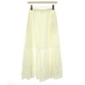 レースフレアスカート ロング マキシ パンチングレース 花柄 イージー XS 白 ホワイト