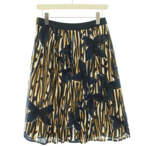 Pal'las Palace スカート ロング ミモレ フレア 総柄 ストライプ柄 2 M 紺 ネイビー 黄 イエロー