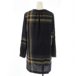 Pal'las Palace ブラウス シャツ チュニック 長袖 Vネック チェック ウール 2 M 紺 ネイビー
