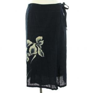 ラップスカート 巻きスカート ロング ミモレ タイト 花柄 リボン 0 XS 紺 ネイビー