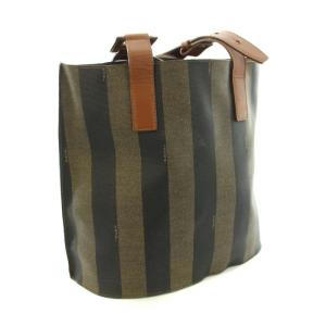 FENDI ハンドバッグ レザー ズッカ柄 ストライプ ブラウン