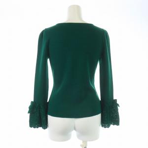 M'S GRACY ニット セーター 長袖 切替 レース リボン ウール 38 M 緑 グリーン