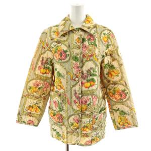 キルティングジャケット 花柄 XS マルチカラー ベージュ ライトグリーン