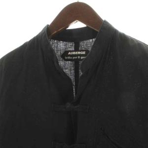 Brilla per il gusto AUBERGE チャイナシャツ カジュアルシャツ 長袖 スタンドカラー 麻 リネン 38 S 黒 ブラック