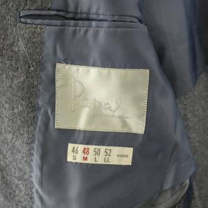 Papas テーラードジャケット ブレザー 背抜き シングル カシミヤ100％ 48 M 青 ブルー グレー