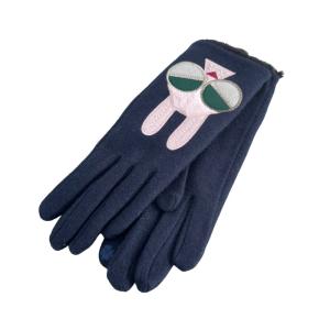 ウサギ カシミヤ混 スマホ対応 手袋 21~22cm ネイビー 紺