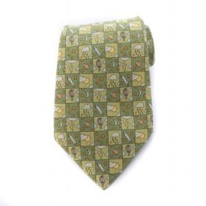 HERMES ネクタイ 天気 ロケット 気球 総柄 絹 シルク100％ 緑 グリーン